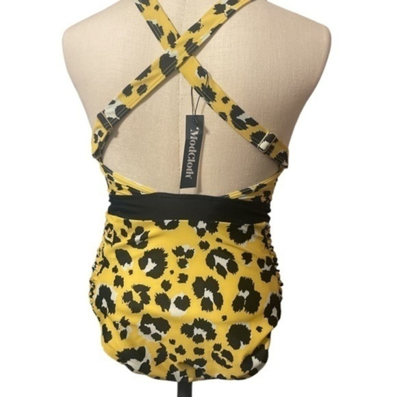 ModCloth The Gilda One-Piece Swimsuit Yellow leopard New Sz Small - Picture 5 of 11
